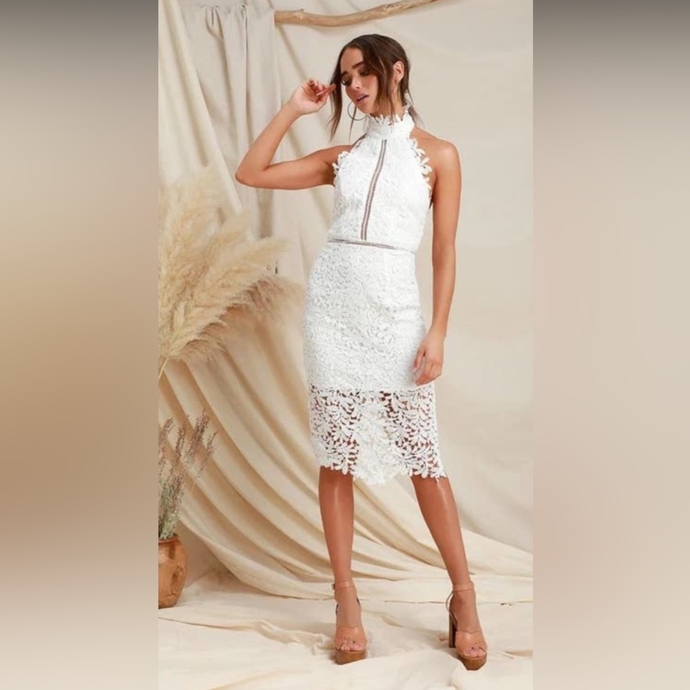 Lulu’s divine destiny lace sleeveless white midi dress